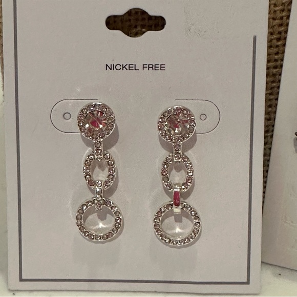 NWT 2 pairs of Earrings silver tone with clear rhinestones - Picture 4 of 7